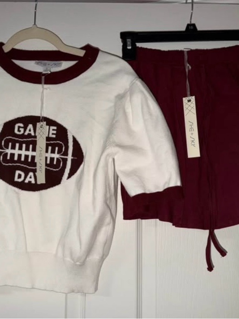 NWT size small;Game Day Football Sweater Set - White & Burgundy